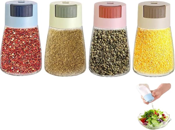Set of 4 Spice Bottles, Quantitative Spice Jars, Spice Rack, Spice Storage Containers 180ml Spice Bottles, for Kitchen, Salt, Black Pepper, Spices