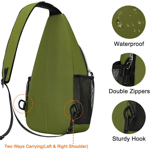 Sling-reppu, monikäyttöinen crossbody-olkalaukku, matkustus- ja vaelluspäiväreppu Army Green