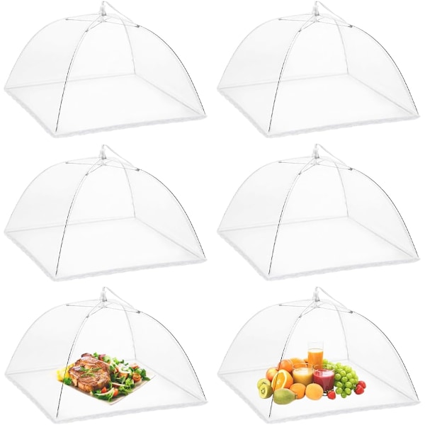 Matserveringstält 6-pack 17 tum Pop-Up krypterade nätmatskydd, Håll flugor insekter myggor borta, Fint nätparaply för utomhusbruk, fester White 17 inch