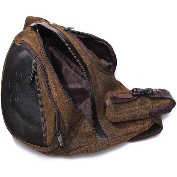 Canvas Slängväska Ryggsäck Crossbody Axel Bröst Pack för Män Kvinnor Resor Utomhus Business Laptop Cykling Jakt Vandring Camping Ryggsäck Dagryggsäck #40coffee(canvas)