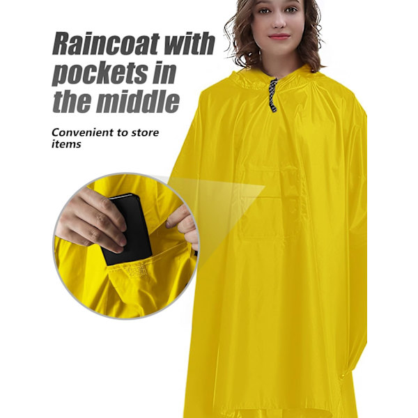 Vattentät Poncho Vuxen, Återanvändbar Regnponcho Vuxen Vattentät Poncho Vattentät Vuxen Lätt Vattentät Regnrock för Utomhus Vandring Camping C Yellow L