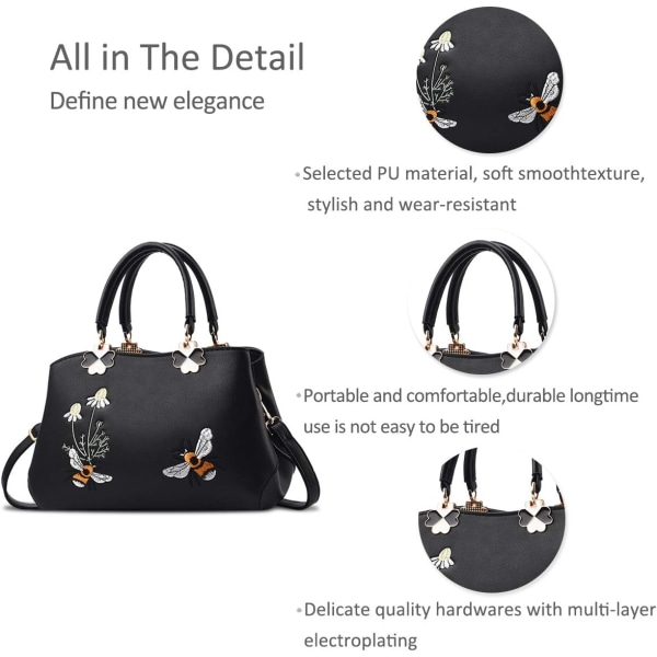 Herre Top Handle Håndvesker Retro Crossbody Bag Dame Mote Skulder Bag Veske Tote Broderi