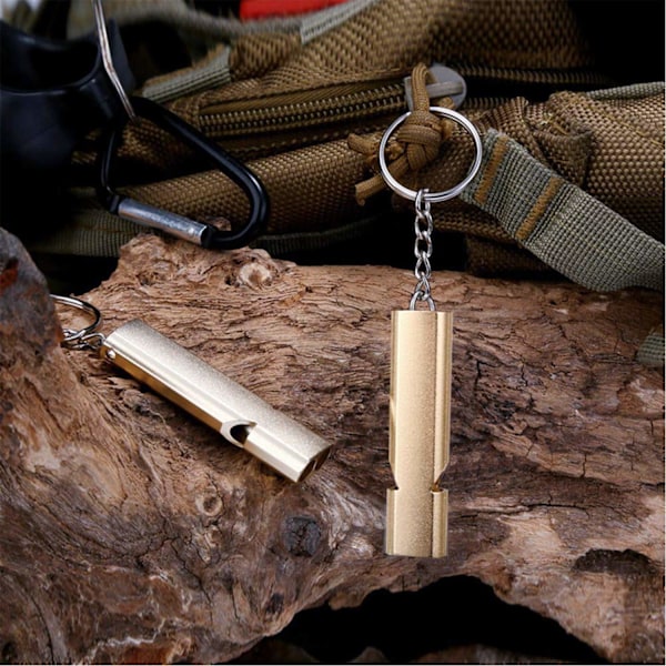 2-pack Nöd visselpipa, Visselpipa Guld Silver Dubbel Tub Utomhus Överlevnad Visselpipa Campingvisselpipa, Allvädersvisselpipa Nyckelring