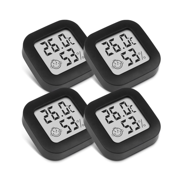 Hygrometer Indendørs Termometer Rumtermometer og Fugtighedsmåler med Temperatur Fugtighedsovervågning til Drivhus, Have, Kælder (4, sort, 4,3 cm*4 black 4.3cm*4.3cm