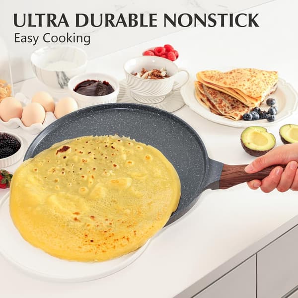 26 cm Crepe Pan - Induction Compatible - Crepe Maker with Batter Spreader - Comfortable and Ergonomic Handle