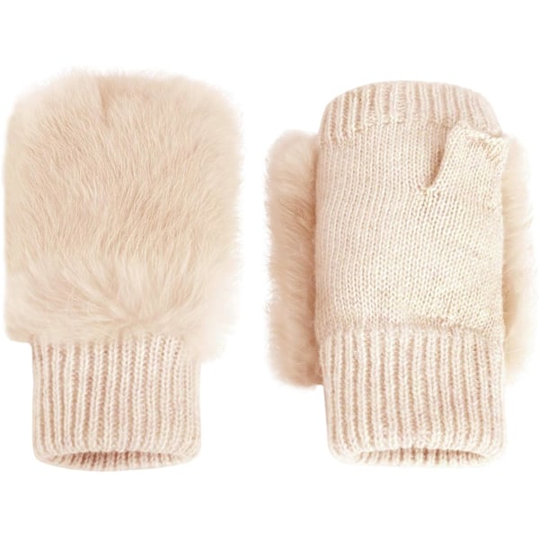 Vinterhandskar för flickor, söta tecknade djurklövar, halvfinger, tjocka & varma, mjuka plyschkorallfleece-snörehandskar Soild Beige