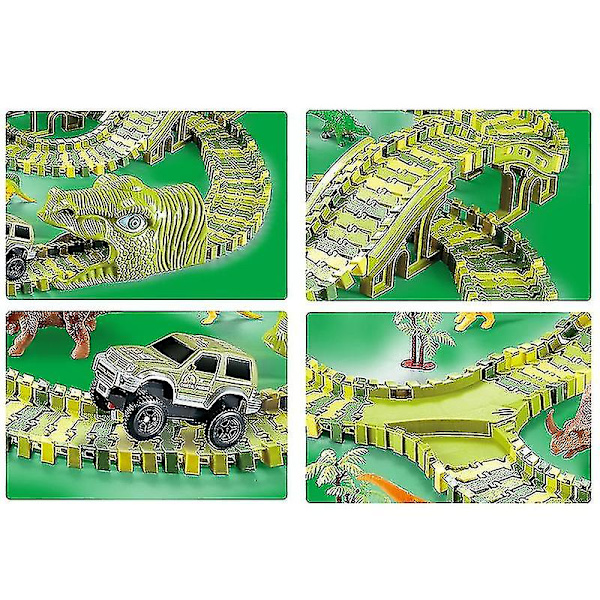 Dinosaur Race Track Set Rail Car Toys Assembly Bend Flex Racing Track Led Electronic Flash Light Car Toys For Children