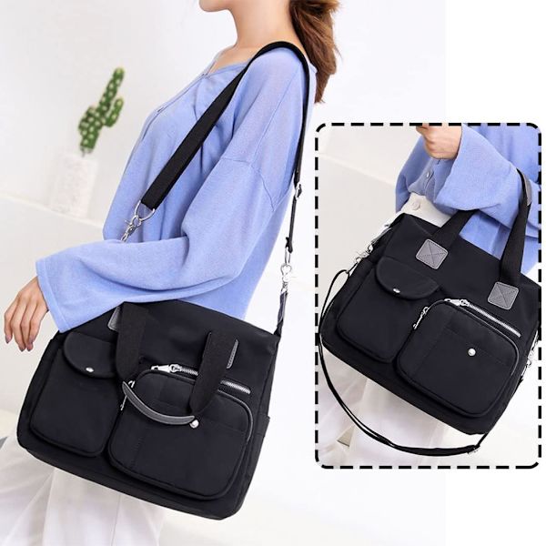 Tote tasker til kvinder - stilfuld nylon dame skuldertaske - top håndtaske - multi lommer - arbejds tasker - vandafvisende rejse crossbody messenger taske