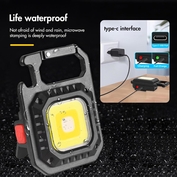 Genopladelig nøglering arbejdslys LED camping lanterne, 2 stk. Mini COB lommelygte, 7 lystilstande multifunktionel bærbar mini lommelygte til nødsituationer