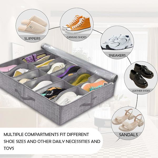 CE 2 st under-bed skoförvaringsorganisatör, hopfällbar under-bed skobox med transparent lock passar 24 par totalt - under-bed förvaringslösning stil A Stylea2pcs