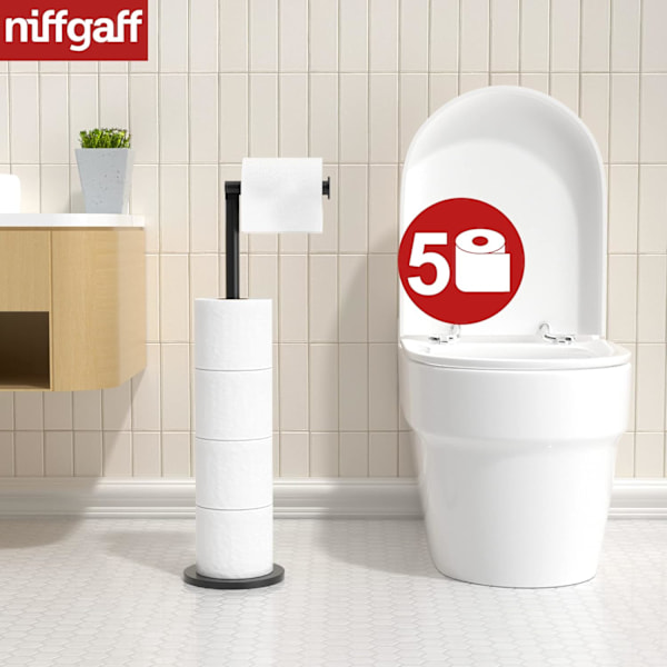 Vapaasti seisova WC-paperiteline, taittuva paperiteline, ruostumattomasta teräksestä valmistettu kylpyhuoneen paperiteline, ruostumaton jalusta, vapaasti seisova WC-paperiteline Matte Black