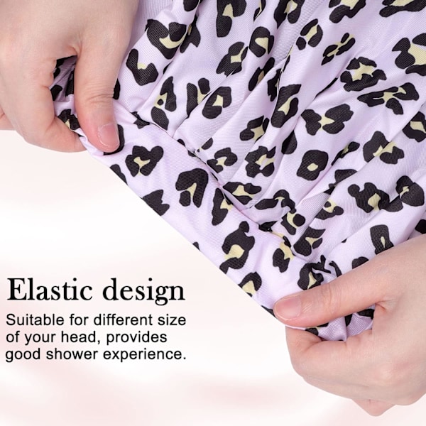 Dusjhette for kvinner - Vanntett gjenbrukbar dusjhette for hår med justerbar sløyfe, badehette med elastisk bånd for damer jenter bading spa (rosa leopard) Pink Leopard