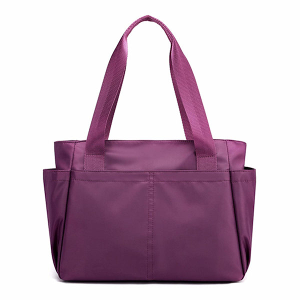 Nylon Tote Taske til Kvinder, Multi-Pocket Casual Skuldertaske Vandtæt Shopping Håndtasker indeholder 2 forlommer, 1 baglomme med lynlås, 2 sidelommer