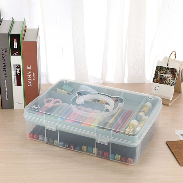 Läpinäkyvä Craft Stackable Säilytyslaatikko Säilytysalustalla Muovi 7-lokeroinen Monikäyttöinen Säilytysastia Lelujen, Taiteen ja Käsitöiden Säilyttämiseen ja Järjestämiseen Clear Blue