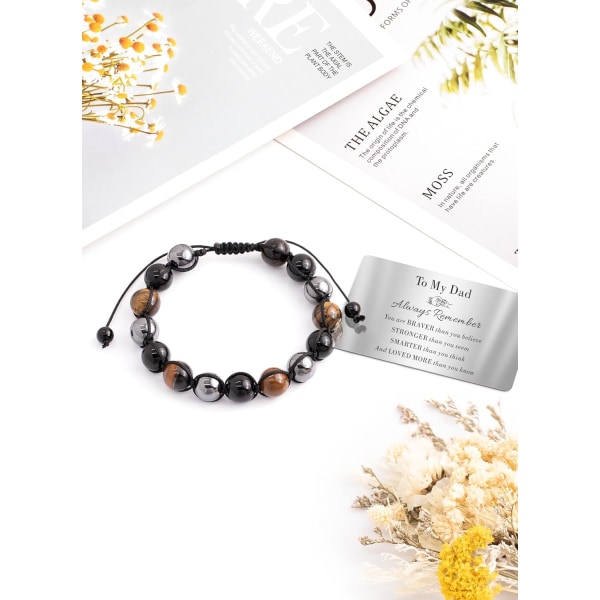 Herrearmbånd Gaver til Ham Tigers Eye Armbånd Personlig Triple Protection Perlearmbånd til Mænd Fars Dag Graduering Fødselsdagsgaver To My Dad