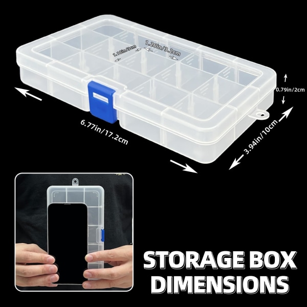 Oppbevaringsboks i plast med 15 rom, justerbar skillevegg, smykkeskrin, ørepynt, verktøybeholdere (4 pakker, 4 farger)
