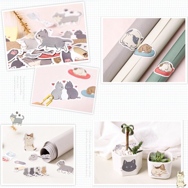 Scrapbook-tarvikkeet Kissa Kawaii -tarrapakkaus, 45 kpl Söpöjä päiväkirjatarvikkeita aikuisille leikekirjoihin, korttien valmistukseen, päiväkirjan pitoon (Kissa Päiväkirja 1)