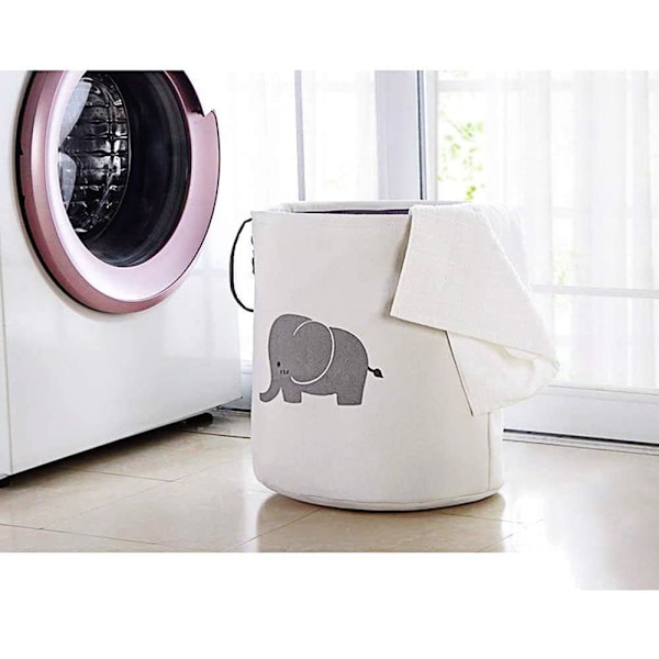 Förvaringskorgar, Bomull Vikbar Rund Hem Organizer Bin för Baby Nursery, Leksaker, Tvätt, Babykläder, Presentkorgar (Elefant) (Grå) Grey