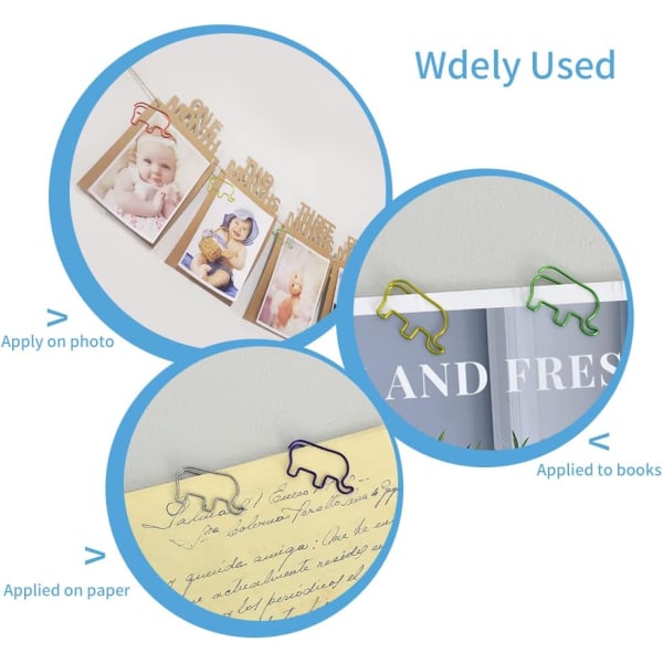 100 stk. Dyreformede Papirclips Søde Elefant Papirclips Assorterede Farver Smukke Bogmærke Clips til Fest Invitation Kort Lærer Scrapbøger Notesbog green01