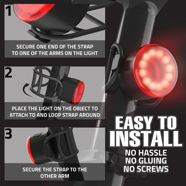 LED Sykkellyssett, USB Oppladbart, Vanntett, 6 Lysstyrkemoduser, 1 Sett