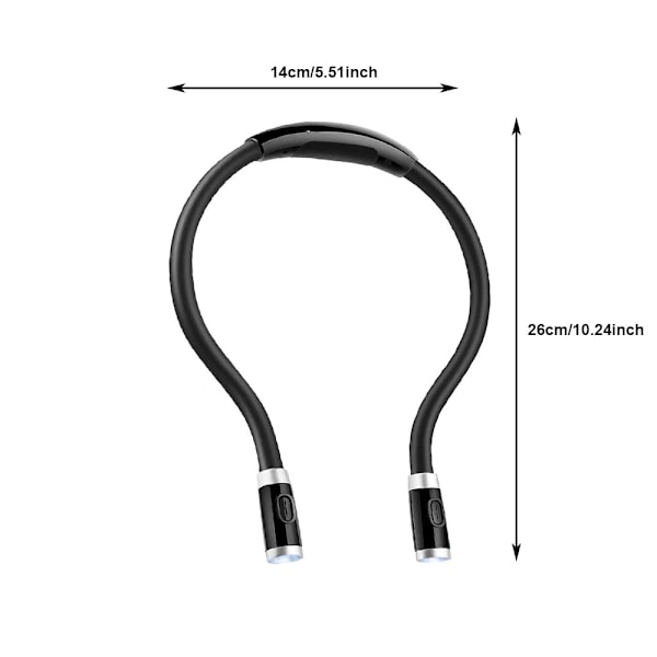 Oppladbar LED-halsleselampe, fleksible, myke silikonarmer, behagelig å ha på, langvarig. Perfekt for lesere, håndverk og strikking, svart blå