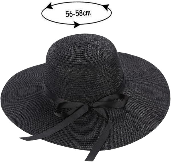 Dame Halmhat Sommer Bowknot Foldbar Hat Solhat (Sort)