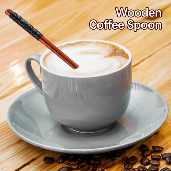 2 Pieces Wooden Spoons for Kitchen, 20 cm Honey Dipper, Glossy Retro Style - Long Handle Kitchen Utensil