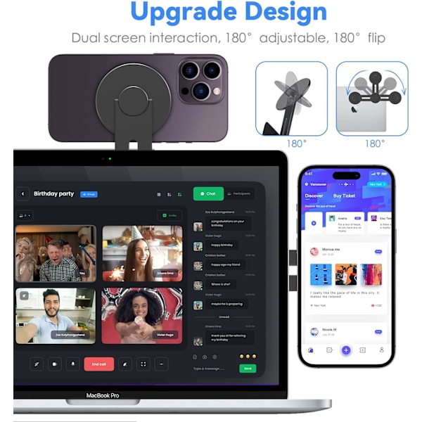 Magnetisk Laptoptelefonhållare, Justerbar Kontinuitetskamerafäste Kompatibel med MagSafe & för iOS 16 / macOS 13 Ventura, Slank Bärbar Dator ContinuityCamBlack