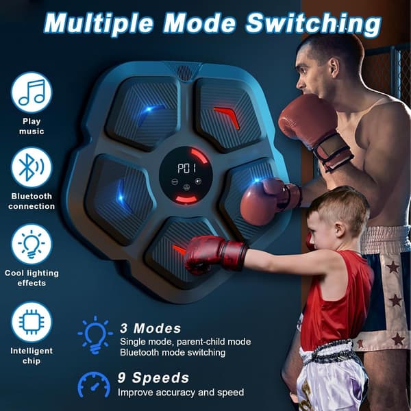 Smart Music Boxing Machine with Boxing Gloves, Wall-Mounted Punching Machine, Bluetooth Connected 9 Speeds & Mode Adjustment