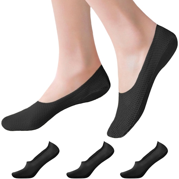 Usynlige Sokker til Kvinder - Åndbare Mesh Anti-Slip Usynlige Sokker Is Silke Lav Snit Liner Ankel Korte Sokker til Damer Træningssko Loafers Sneakers Bådsko 3Black