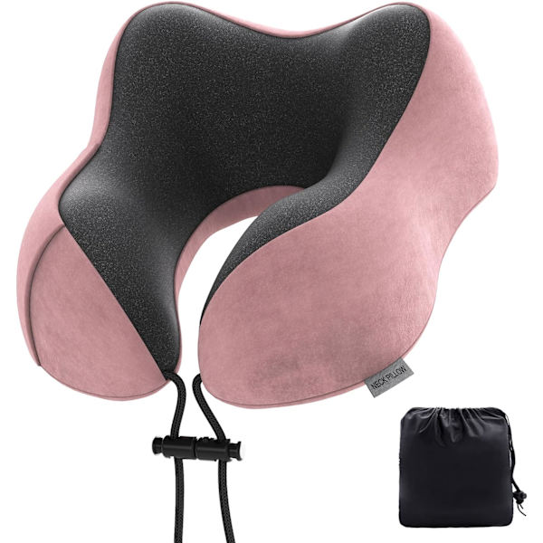 illow Memory Foam Nakkepute Lettvekt Hurtigpakke for Flytog Bil Nakkestøttepute for Reise Camping (Rosa) Pink U Design Neck Pillow