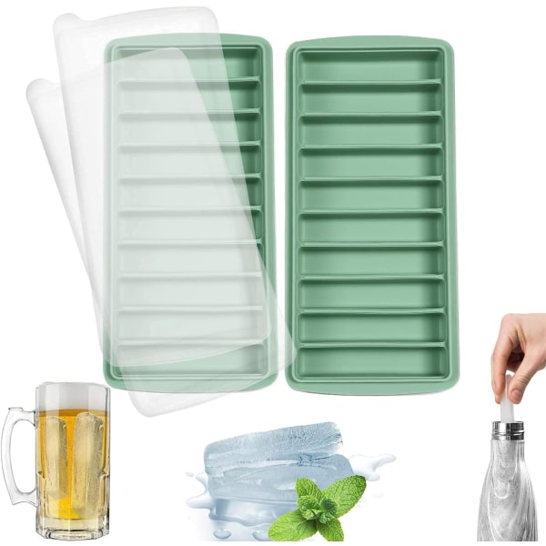 2-pack iskubbricka, återanvändbar iskub med lätt frigöring, silikon, med avtagbart lock utan spill, 10 hålrum, BPA-fri, idealisk för sport och vattenflaska Green