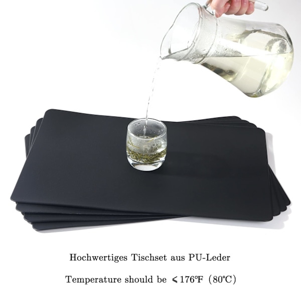 6 kpl Pöytätabletit PU-nahkaa Joulupöytätabletit Mustat Setit Pöytämatot Pestävät Vedenpitävät Pöytätabletit 45x30cm Keittiöön Sisä- ja Ulkotiloihin Ruokapöytään
