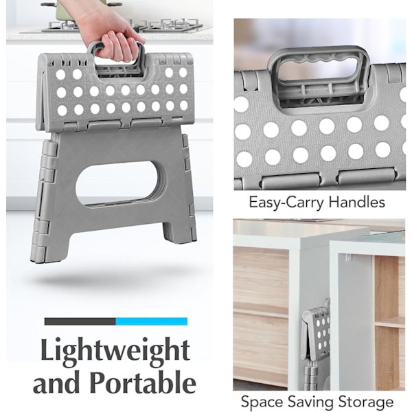 Sammenleggbar trinnkrakk - Den lette trinnkrakken er robust nok til å støtte voksne og trygg nok for barn. Åpnes enkelt med ett kast. Flott for Gray 9Inch  2PACK
