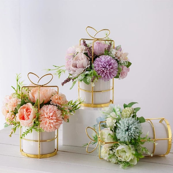 Kunstige blomster falske pæon silke hortensia blomst med vase blomst dekoration arrangementer til bryllup dekoration bord midtpunkter (lilla med Purple With Vase Set