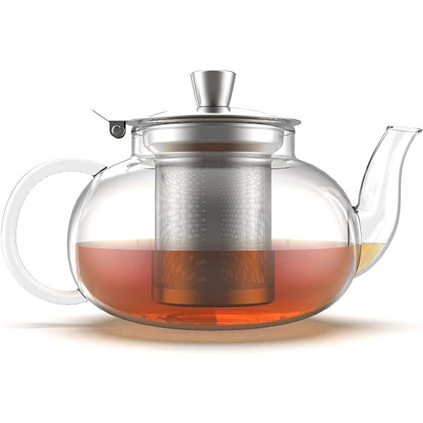 Glass Tekanne Komfyrkompatibel Kjel med Rustfritt Stål Avtagbar Infuser, Løs Te, Komfyrsikker Tekanne og Sil (800 ml) Transparent 27 Ounce