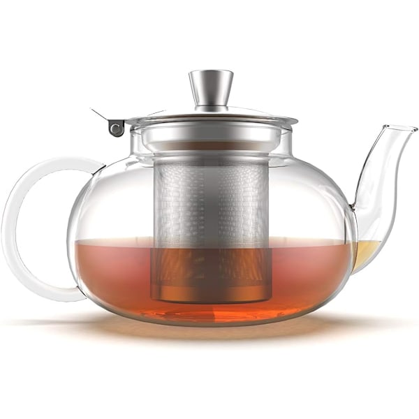 Glastekanna Spishäll Kompatibel Vattenkokare med Löstagbar Infuser i Rostfritt Stål, Löst Te, Spishällssäker Te-kanna och Sil (800 ml) Transparent 27 Ounce