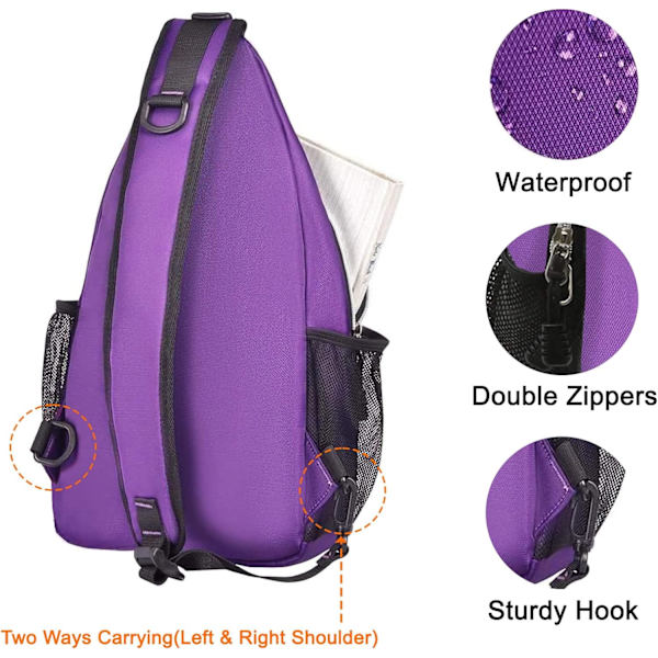 Sling-reppu, monikäyttöinen crossbody-olkalaukku, matkustus- ja vaelluspäiväreppu Ultra Violet