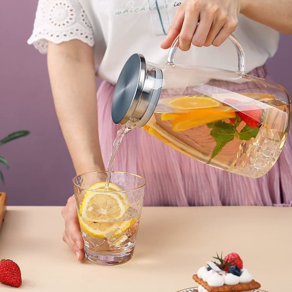 1,5L glaskande med aftageligt låg, kande til varme og kolde drikkevarer i klart glas, nem at rengøre, borosilikatglaskande til te, cafe, citron A.1.5l A.1.5L