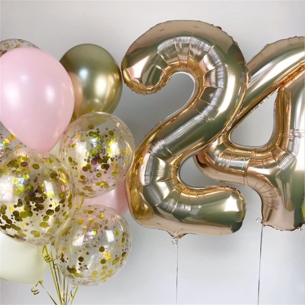 Guld folie ballon nummer 4, 40'' kæmpe selvopblæsende tal ballon sæt 0-9, stort lys guld nummer 4 helium ballon til piger drenge 4. fødselsdag Champagne Gold Number 4