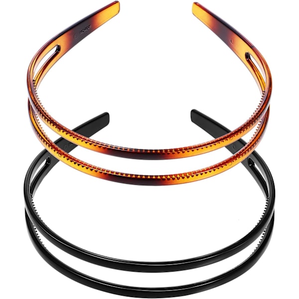 Hårband av hårdplast med dubbla rader, halkfria hårband med tänder för kvinnor, 2 st Chocolate 2 count (Pack of 1)