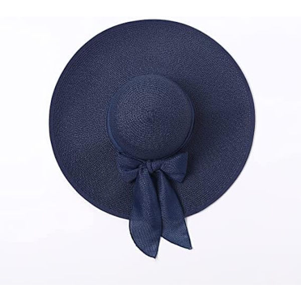Kvinner Foldable Floppy Bred Brede Brede Solhatt Sommer Strandhatt UV UPF 50+ 02Style Bowknot Navy