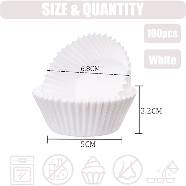 Hvide cupcake-forme i papir til King Charles' kroningsdekorationer, bageforme, cupcake-forme til bagning, mini muffinforme, muffinforme, papir White