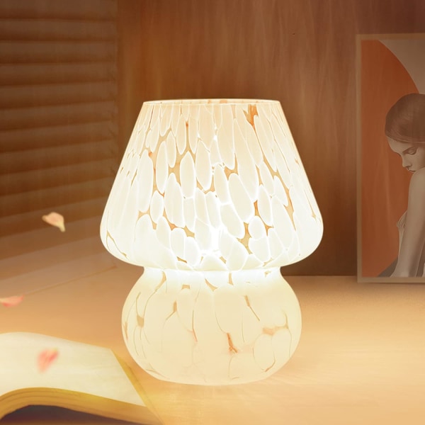 Sopplampe, nattbordslampe, liten glasslampe for stue på soverommet, Murano estetisk lampe bursdagsgave, hvit White 1pack mushroom lamp