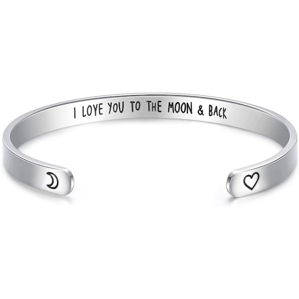 Vänskapsarmband för kvinnor - Inspirerande vänskapspresenter till bästa vän, motiverande manschettarmband för systrar, mamma, lärare, presenter 2I Love you to the moon & backsilver