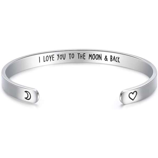 Vennskapsarmbånd for kvinner - Inspirerende vennskapsgaver til bestevenninnen, motiverende mansjettarmbånd for søstre, mor, lærergaver, armbånd 2I Love you to the moon & backsilver