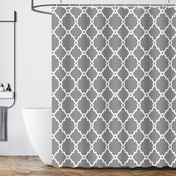 Bruseforhæng Skimmelsikkert, 183 x 183 cm, Grå Badeforhæng til Brusebad, Vandafvisende Vaskbar Hurtigtørrende Polyester Grey Geometric