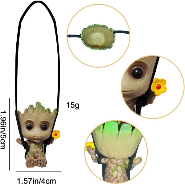 Sød Anime-figur af Groot i svingende bevægelse - Bilophæng - Tilbehør til bilens interiør - Bilens bakspejl - Bilpynt Fgroot