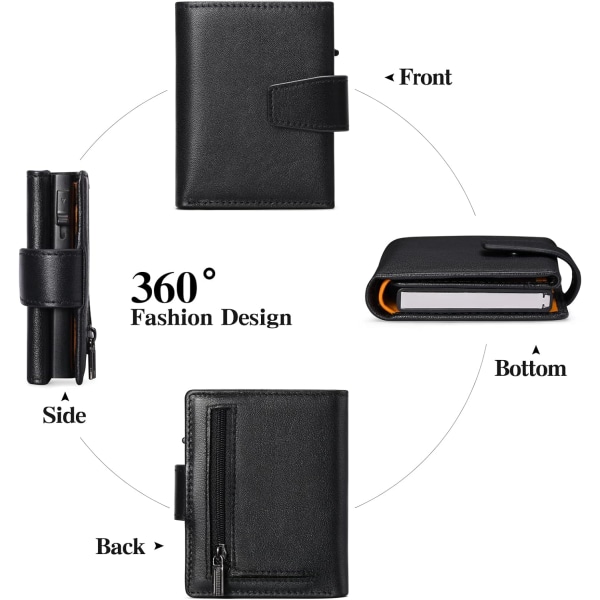 Kreditkortshållare RFID-blockerande minimalistisk trifold plånbok för män Automatisk popup-metallfodral med ID-fönster och blixtlåsförsedd myntficka Black With Orange