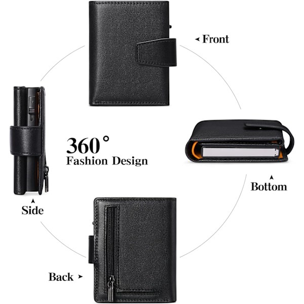 Kredittkortholder RFID-blokkering Minimalistisk Trifold Herre Lommebøker Automatisk Pop Up Metallveske med ID-vinduer og glidelåslomme Black With Orange